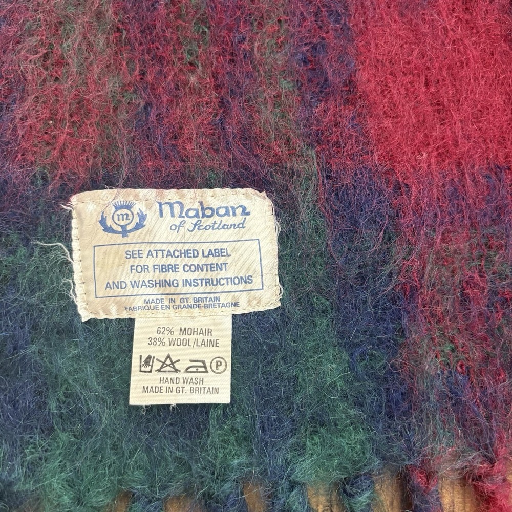 Tartan Plaid Scarf Red Greeb ‎ Mohair Wool Blend Made in Scotland